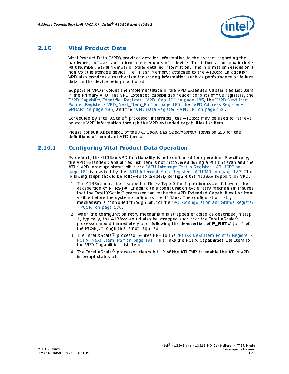 10 vital product data, 1 configuring vital product data operation | Intel CONTROLLERS 413808 User Manual | Page 127 / 824