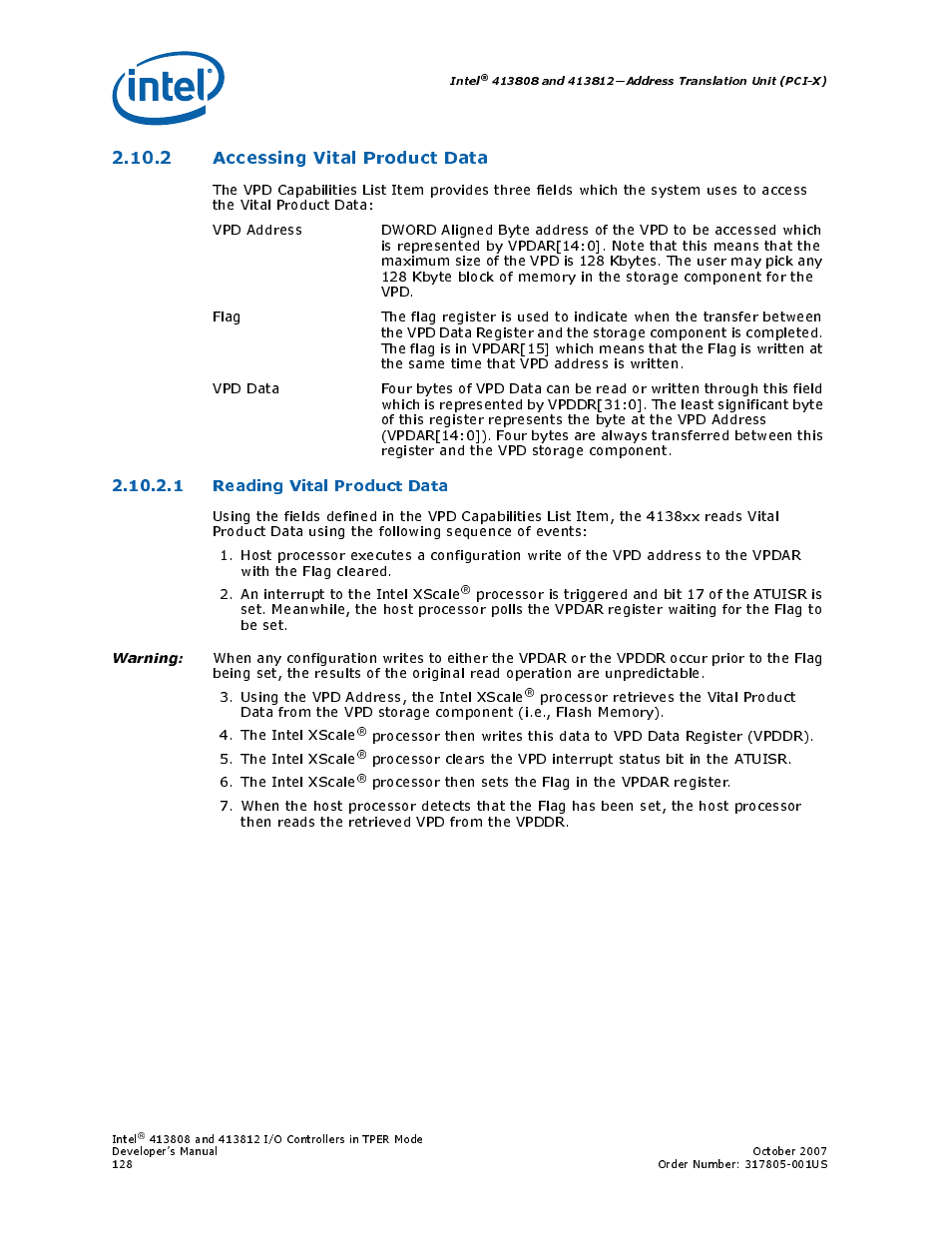 2 accessing vital product data, 1 reading vital product data | Intel CONTROLLERS 413808 User Manual | Page 128 / 824