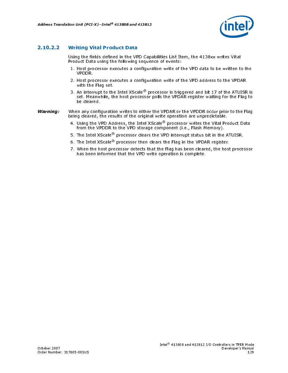 2 writing vital product data | Intel CONTROLLERS 413808 User Manual | Page 129 / 824