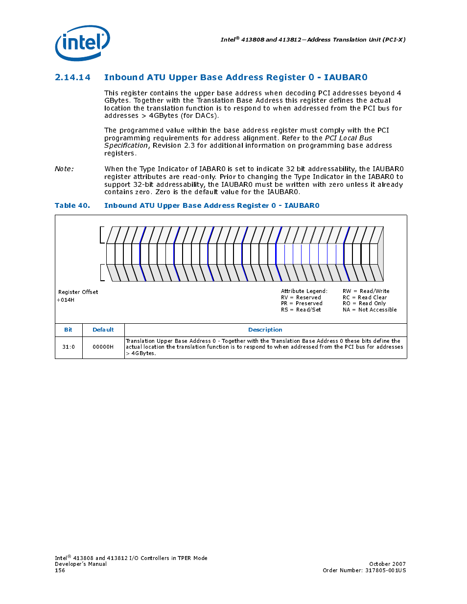 Intel, Bit default description | Intel CONTROLLERS 413808 User Manual | Page 156 / 824