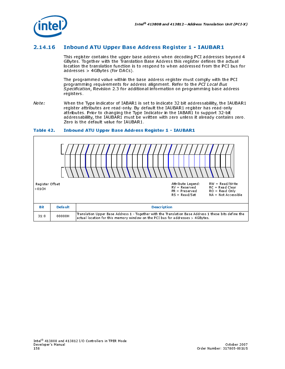 Intel, Bit default description | Intel CONTROLLERS 413808 User Manual | Page 158 / 824