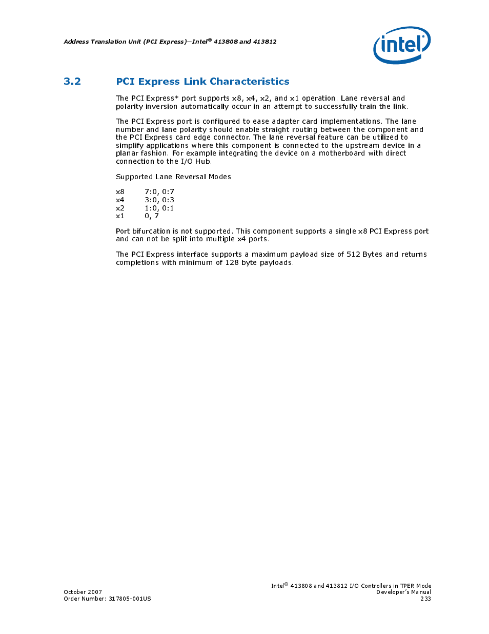 2 pci express link characteristics | Intel CONTROLLERS 413808 User Manual | Page 233 / 824