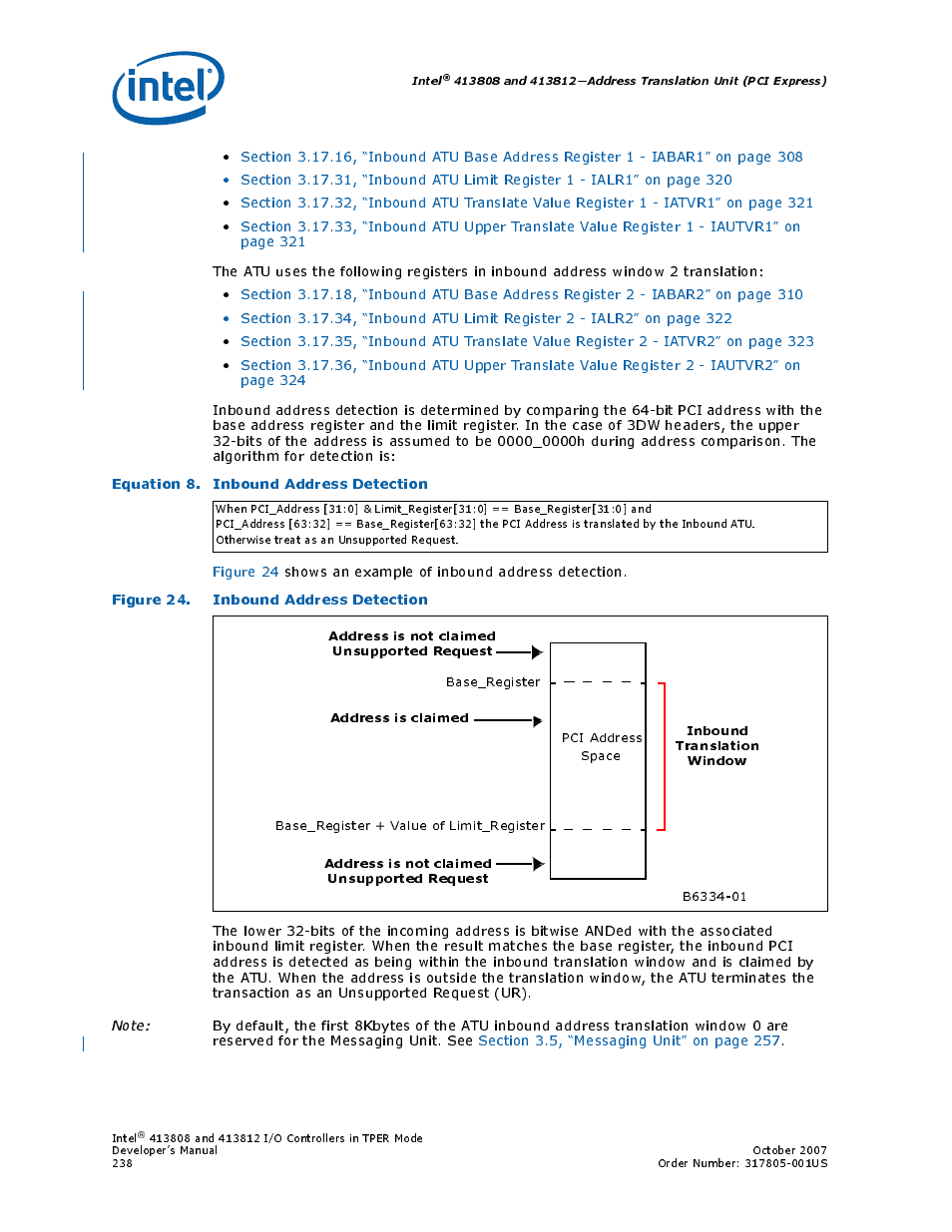 Equation 8. inbound address detection, Figure 24. inbound address detection, 24 inbound address detection | Intel CONTROLLERS 413808 User Manual | Page 238 / 824