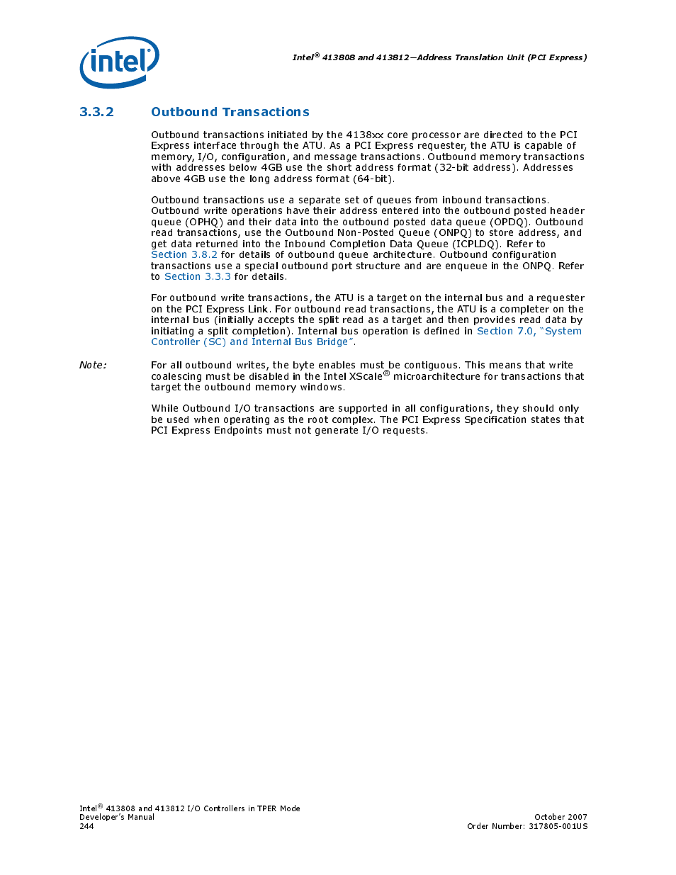 2 outbound transactions, Section | Intel CONTROLLERS 413808 User Manual | Page 244 / 824