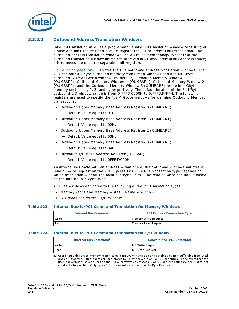 2 outbound address translation windows | Intel CONTROLLERS 413808 User Manual | Page 246 / 824