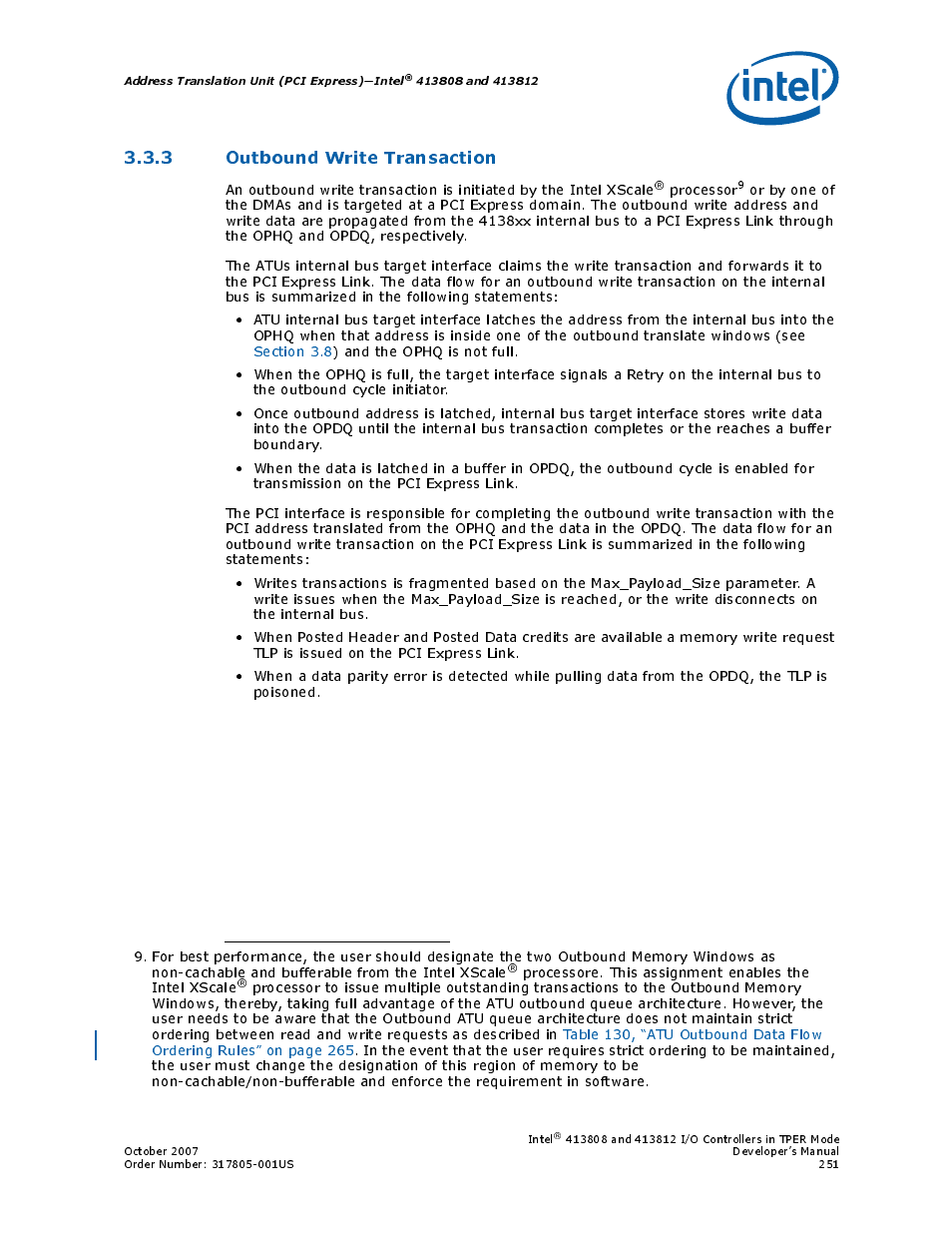 3 outbound write transaction, Section 3.3.3, “outbound write, Section 3.3.3 | Intel CONTROLLERS 413808 User Manual | Page 251 / 824
