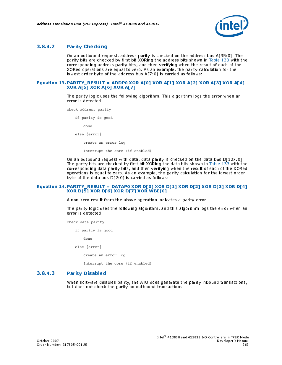 2 parity checking, 3 parity disabled | Intel CONTROLLERS 413808 User Manual | Page 269 / 824