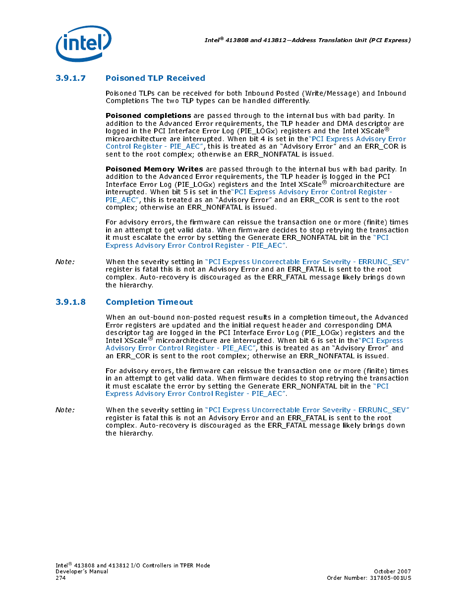 7 poisoned tlp received, 8 completion timeout | Intel CONTROLLERS 413808 User Manual | Page 274 / 824