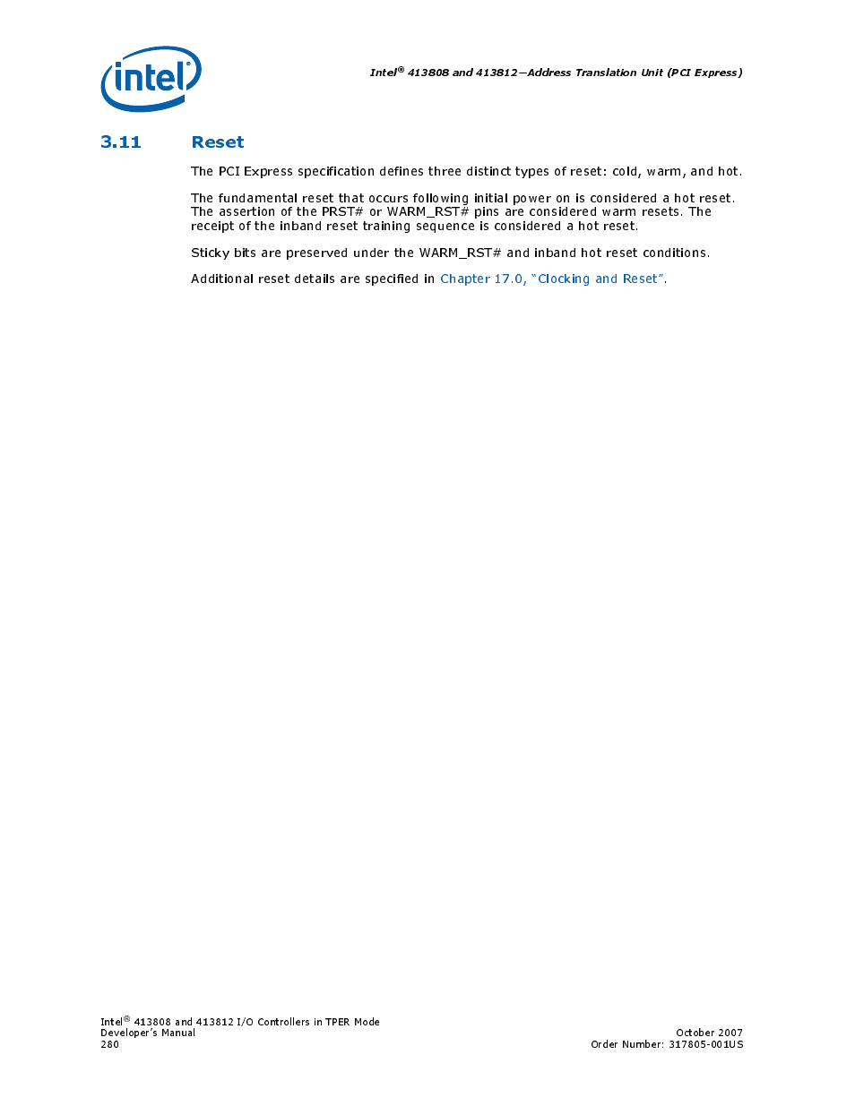 11 reset | Intel CONTROLLERS 413808 User Manual | Page 280 / 824