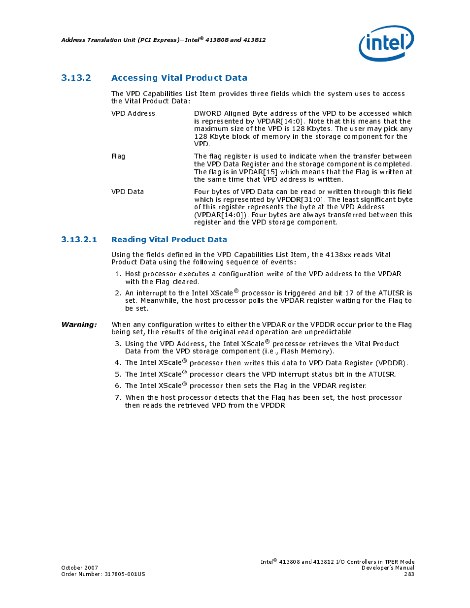 2 accessing vital product data, 1 reading vital product data | Intel CONTROLLERS 413808 User Manual | Page 283 / 824