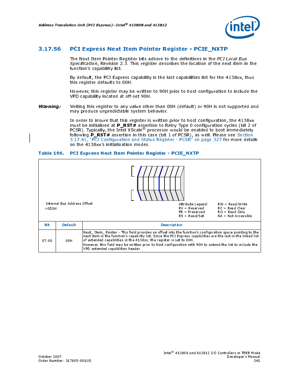 Pci express next item pointer, Section 3.17.56, P_rst | Intel CONTROLLERS 413808 User Manual | Page 341 / 824