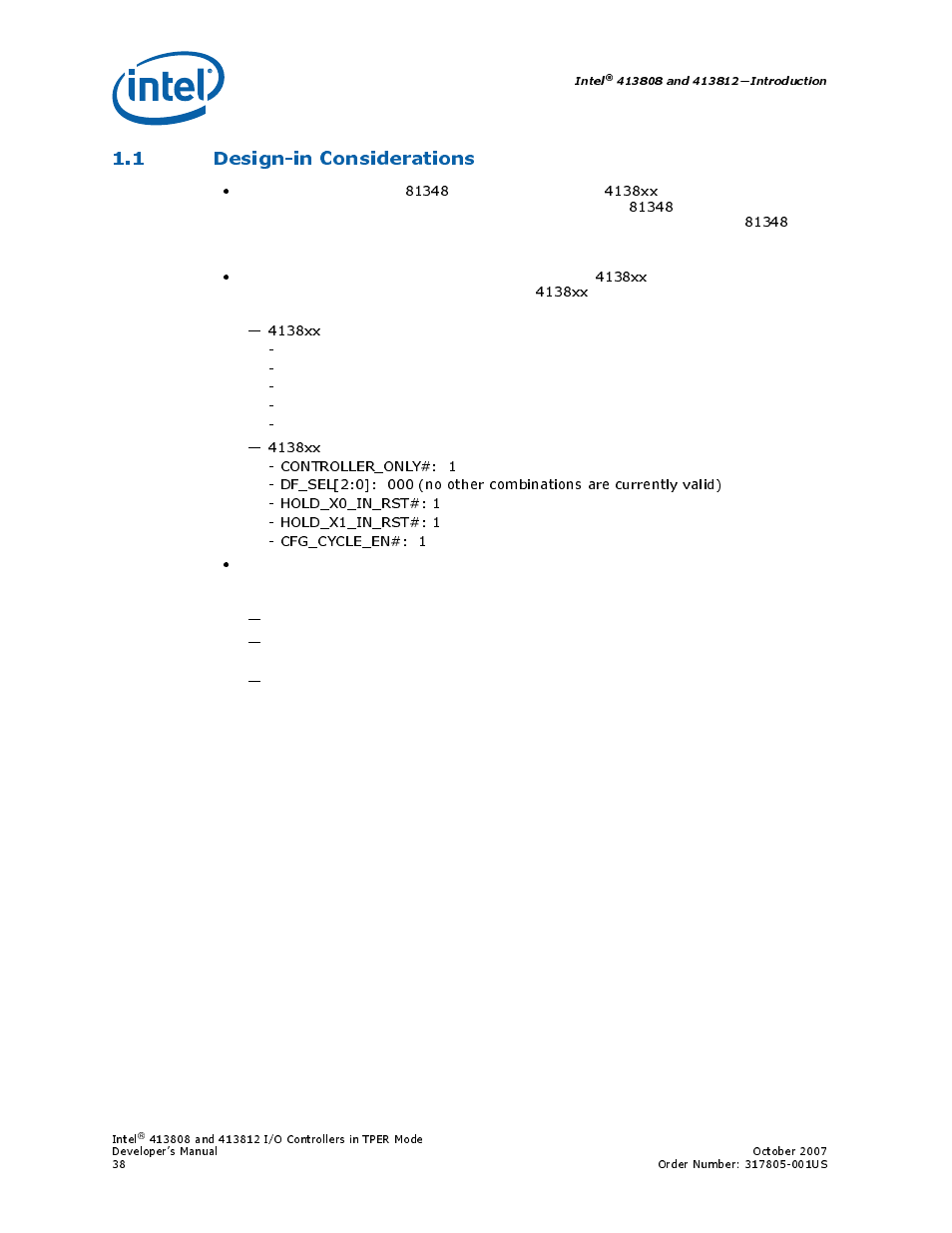 1 design-in considerations, 4138xx | Intel CONTROLLERS 413808 User Manual | Page 38 / 824