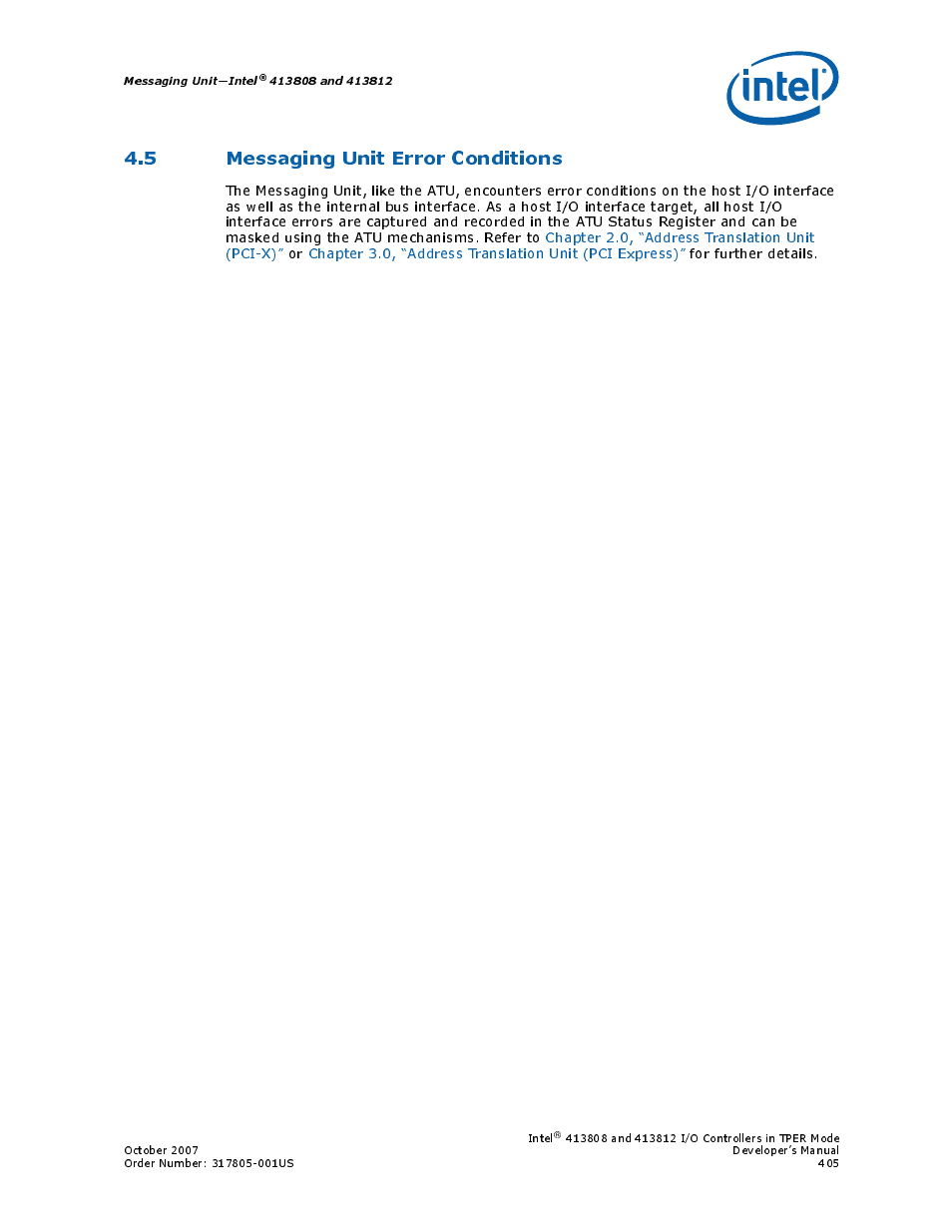 5 messaging unit error conditions | Intel CONTROLLERS 413808 User Manual | Page 405 / 824