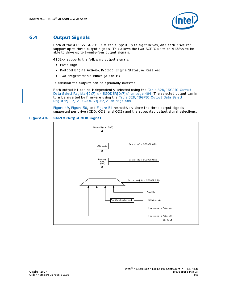 4 output signals, Figure 49. sgpio output od0 signal, 49 sgpio output od0 signal | Intel CONTROLLERS 413808 User Manual | Page 463 / 824