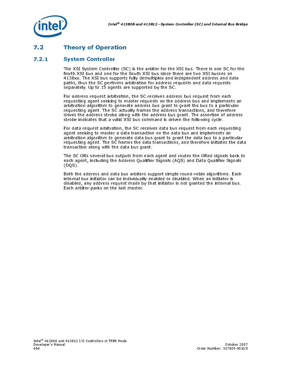2 theory of operation, 1 system controller | Intel CONTROLLERS 413808 User Manual | Page 486 / 824