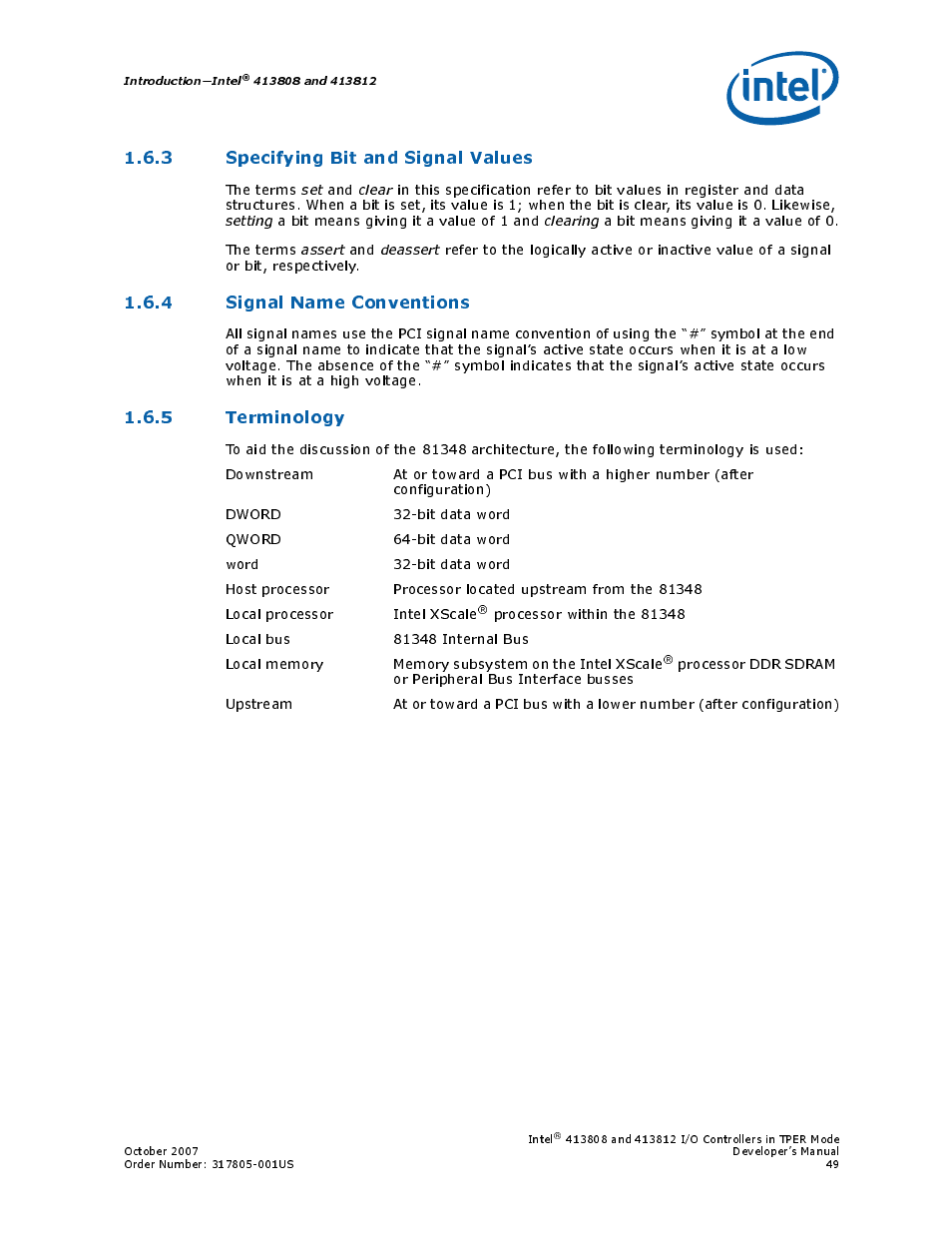 3 specifying bit and signal values, 4 signal name conventions, 5 terminology | Intel CONTROLLERS 413808 User Manual | Page 49 / 824