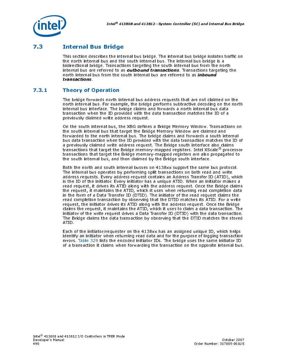 3 internal bus bridge, 1 theory of operation | Intel CONTROLLERS 413808 User Manual | Page 490 / 824