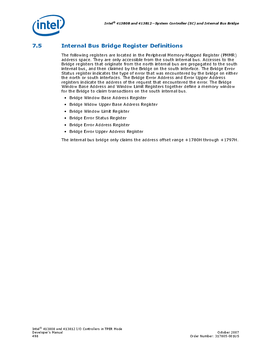 5 internal bus bridge register definitions | Intel CONTROLLERS 413808 User Manual | Page 498 / 824