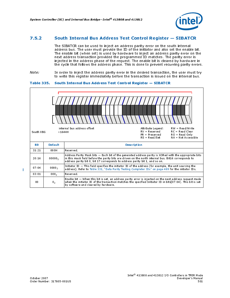 Bit default description, Intel, Reserved. 00 0 | Intel CONTROLLERS 413808 User Manual | Page 501 / 824