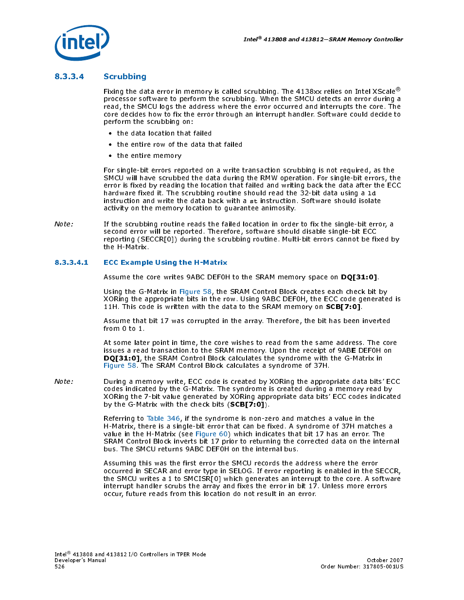 4 scrubbing, 1 ecc example using the h-matrix, Ecc example using the h-matrix | Intel CONTROLLERS 413808 User Manual | Page 526 / 824
