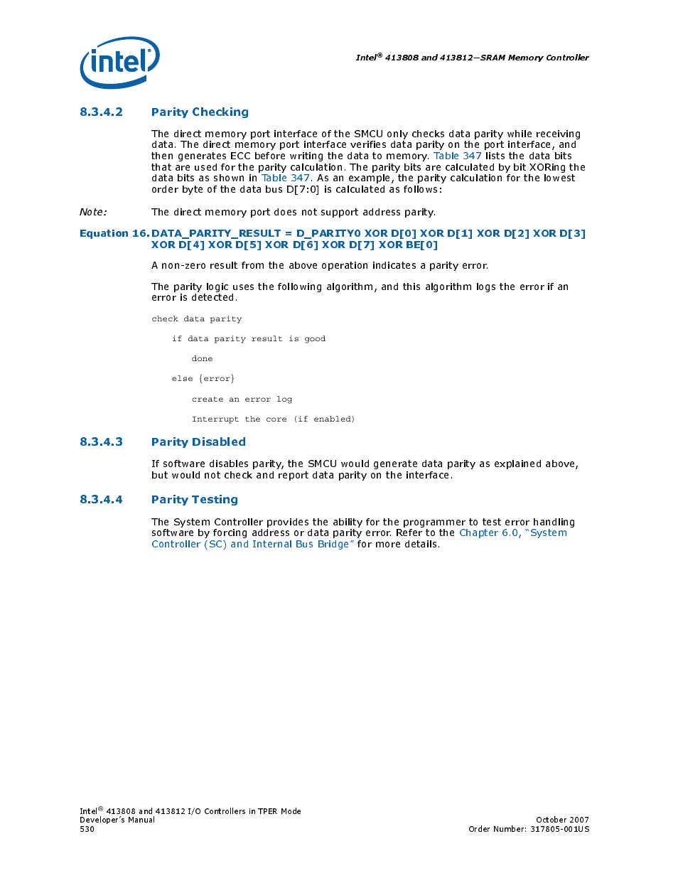 2 parity checking, 3 parity disabled, 4 parity testing | Intel CONTROLLERS 413808 User Manual | Page 530 / 824