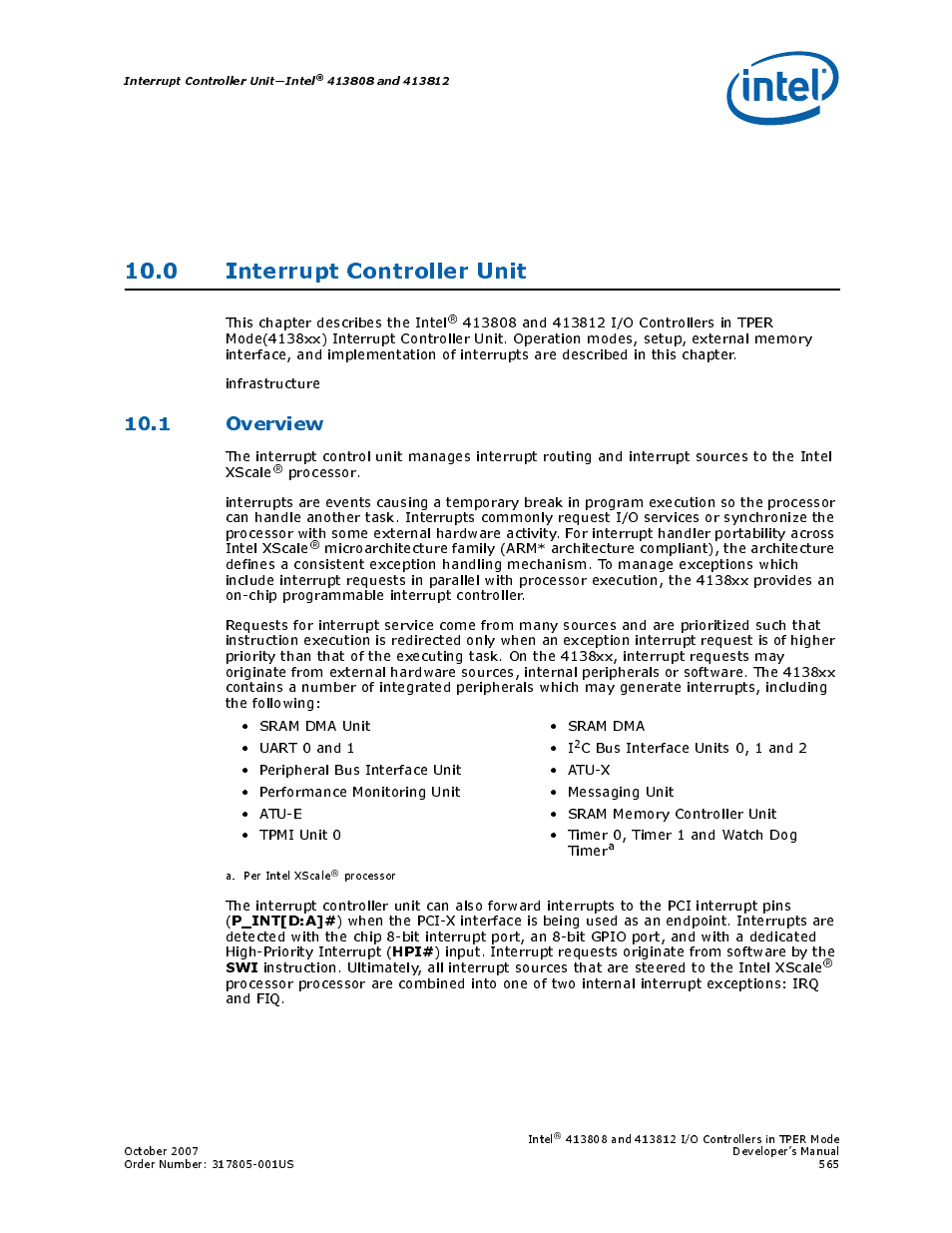0 interrupt controller unit, 1 overview, P_int[d:a | Intel CONTROLLERS 413808 User Manual | Page 565 / 824