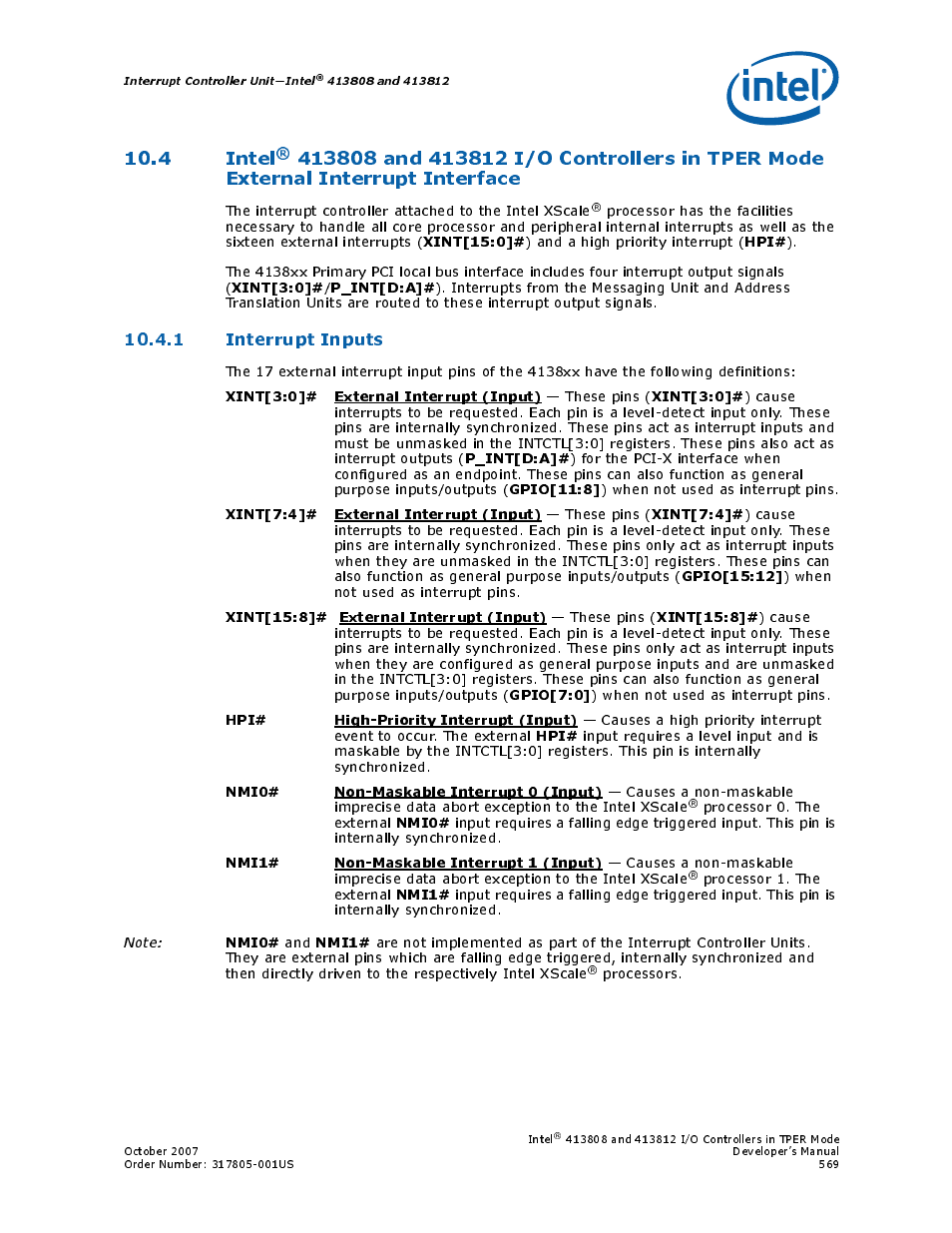 1 interrupt inputs, 4 intel | Intel CONTROLLERS 413808 User Manual | Page 569 / 824