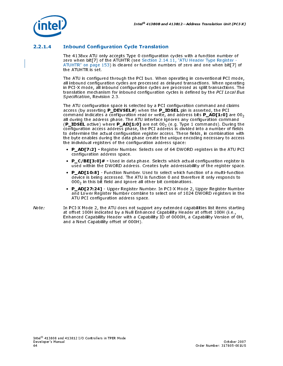4 inbound configuration cycle translation | Intel CONTROLLERS 413808 User Manual | Page 64 / 824