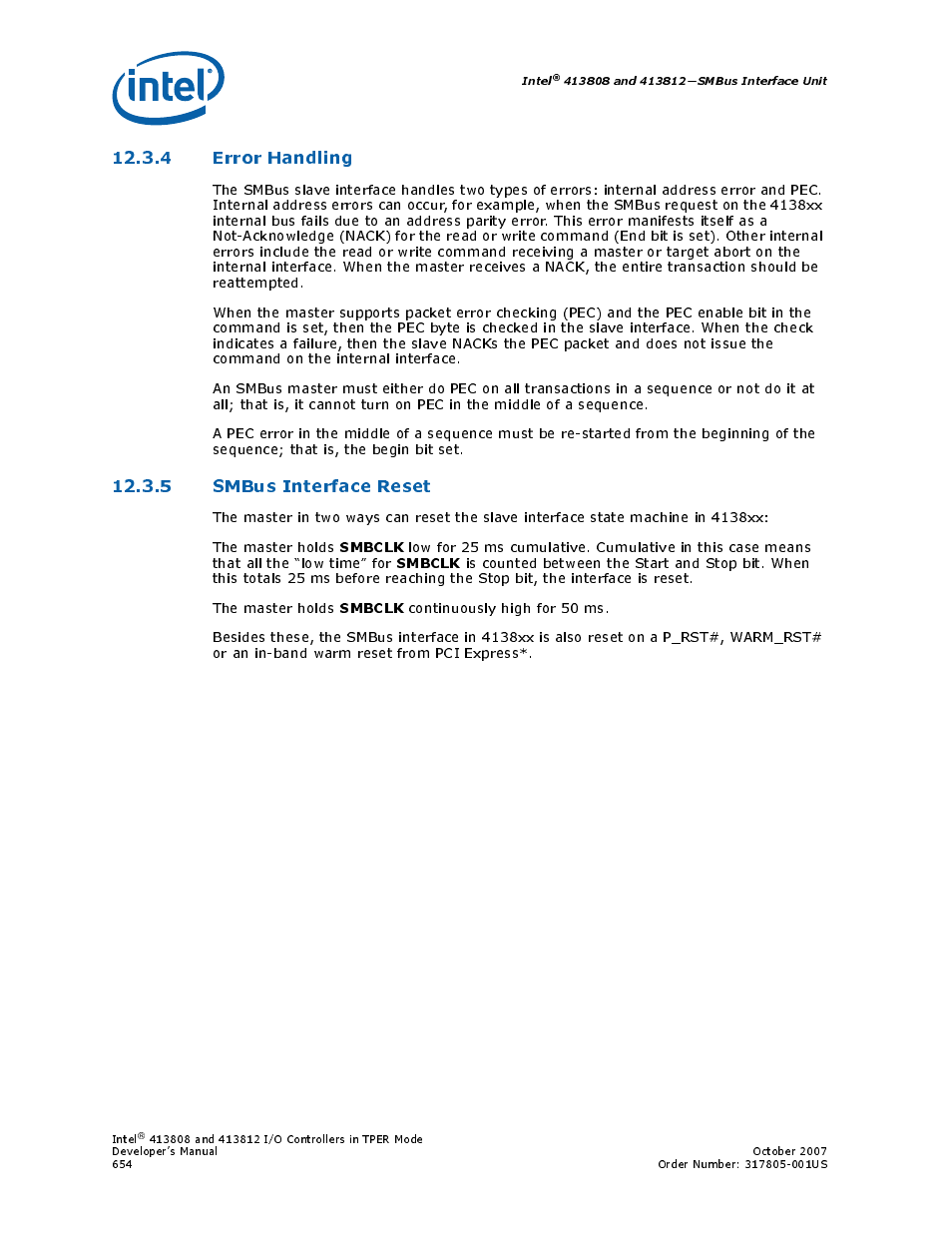 4 error handling, 5 smbus interface reset | Intel CONTROLLERS 413808 User Manual | Page 654 / 824