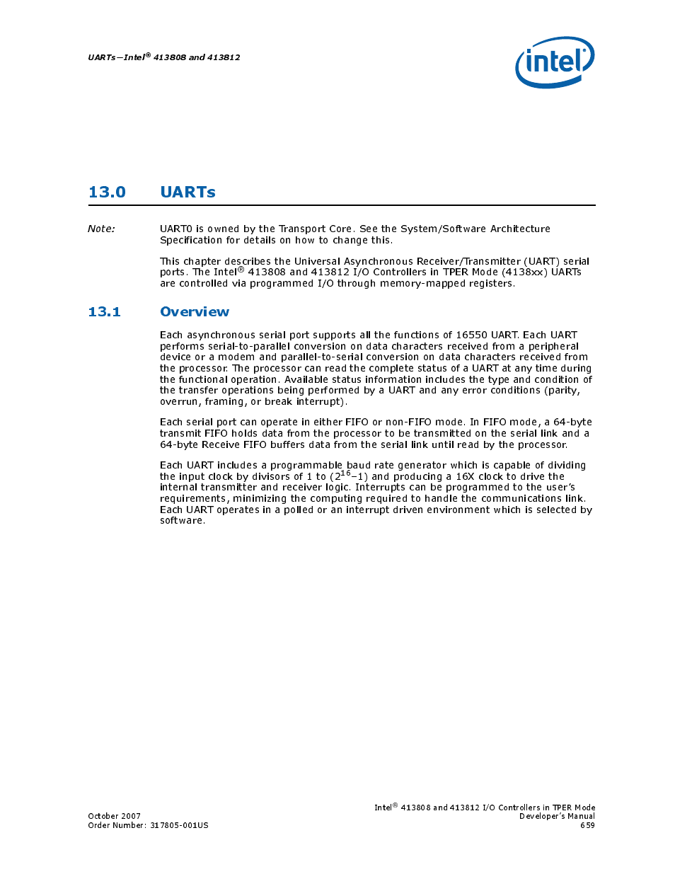 0 uarts, 1 overview | Intel CONTROLLERS 413808 User Manual | Page 659 / 824