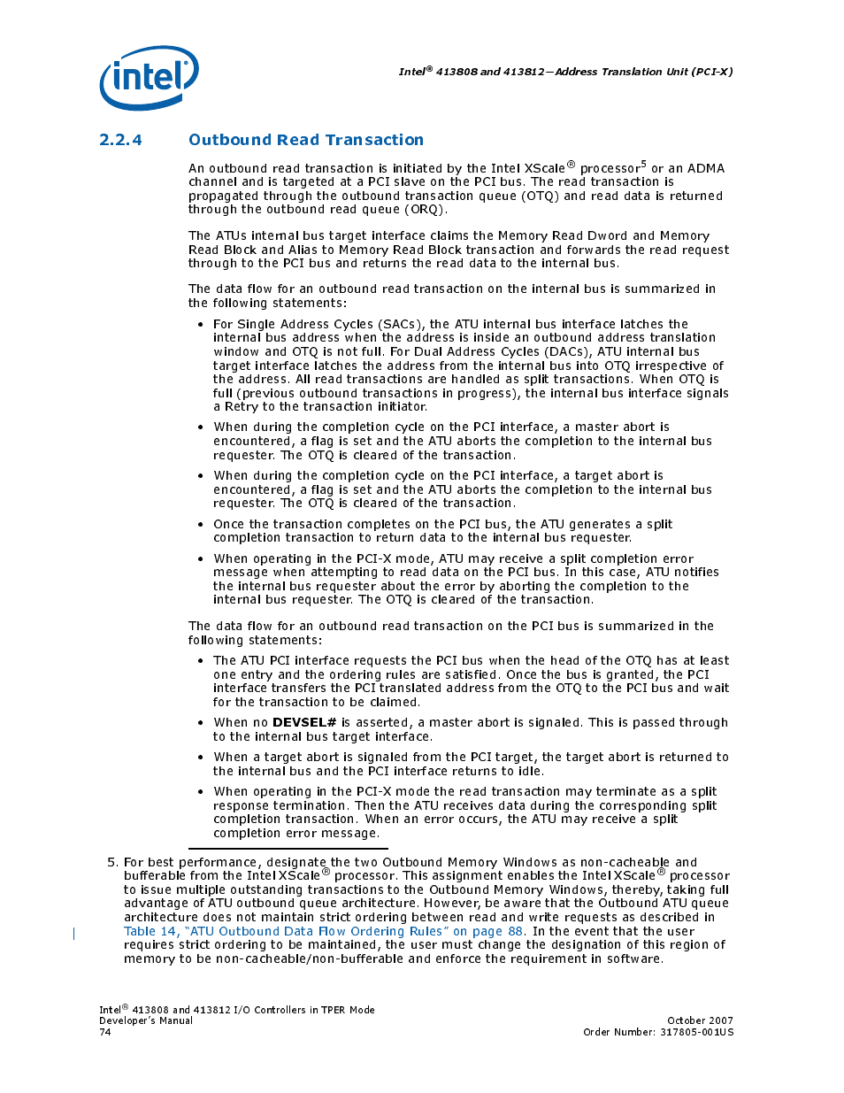 4 outbound read transaction | Intel CONTROLLERS 413808 User Manual | Page 74 / 824