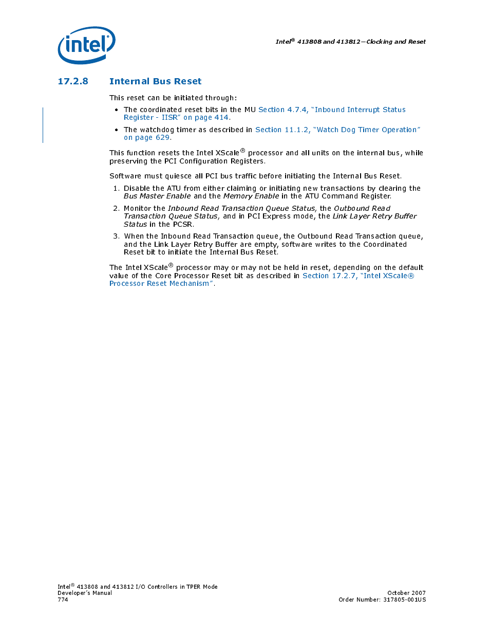 8 internal bus reset, Section 17.2.8, Internal bus reset | Intel CONTROLLERS 413808 User Manual | Page 774 / 824