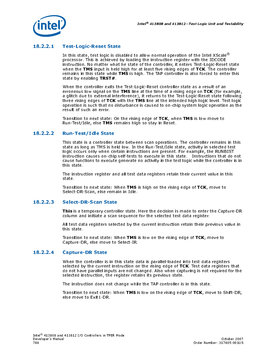 1 test-logic-reset state, 2 run-test/idle state, 3 select-dr-scan state | 4 capture-dr state | Intel CONTROLLERS 413808 User Manual | Page 786 / 824