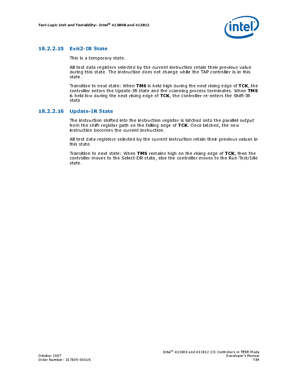 15 exit2-ir state, 16 update-ir state, 15exit2-ir state | 16update-ir state | Intel CONTROLLERS 413808 User Manual | Page 789 / 824