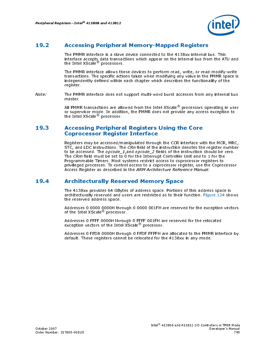 2 accessing peripheral memory-mapped registers, 4 architecturally reserved memory space | Intel CONTROLLERS 413808 User Manual | Page 795 / 824