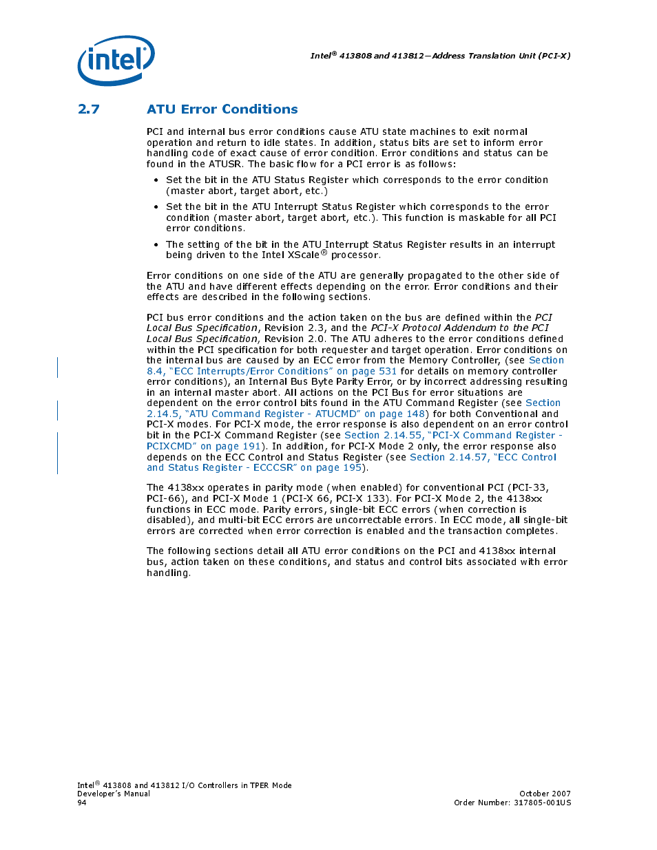 7 atu error conditions, Section 2.7 | Intel CONTROLLERS 413808 User Manual | Page 94 / 824