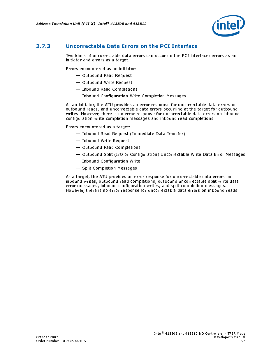 3 uncorrectable data errors on the pci interface | Intel CONTROLLERS 413808 User Manual | Page 97 / 824