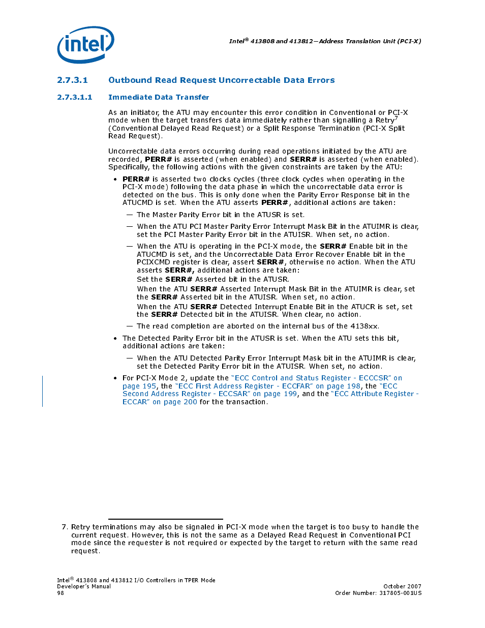 1 outbound read request uncorrectable data errors, 1 immediate data transfer, Immediate data transfer | Intel CONTROLLERS 413808 User Manual | Page 98 / 824