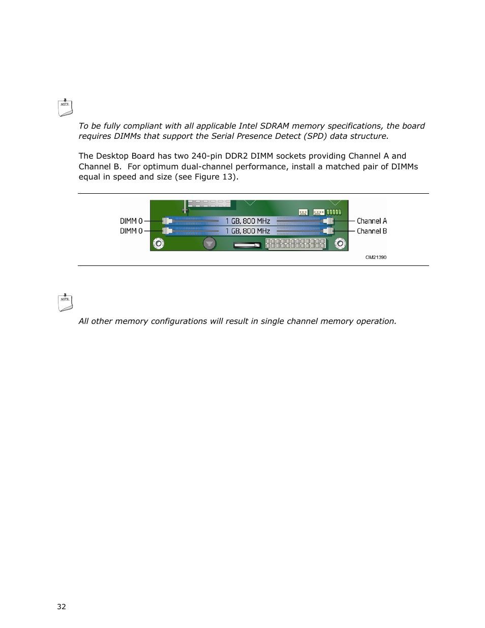 Installing and removing memory | Intel DG41MJ User Manual | Page 32 / 68
