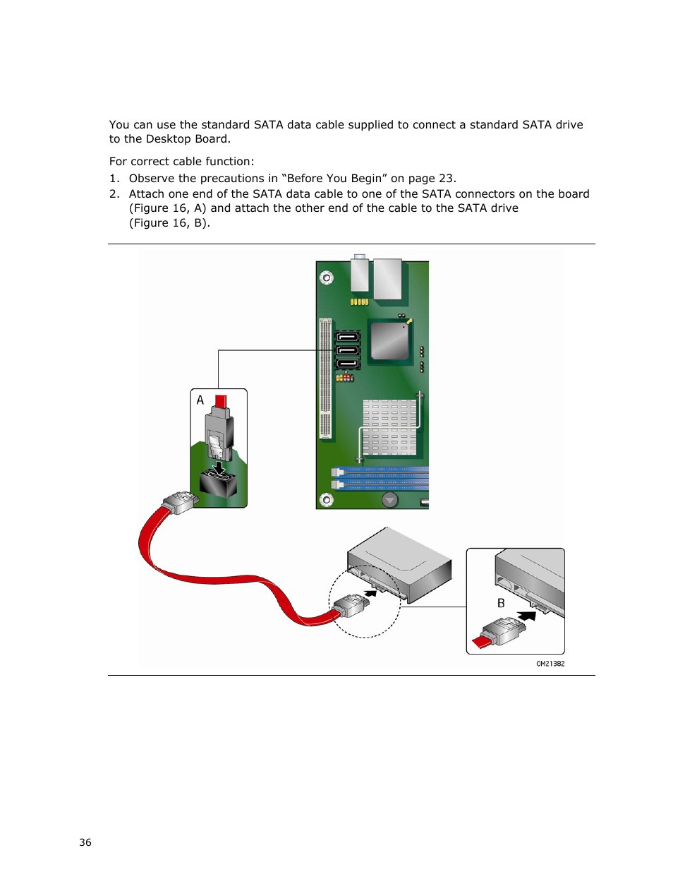 Connecting a standard sata drive | Intel DG41MJ User Manual | Page 36 / 68