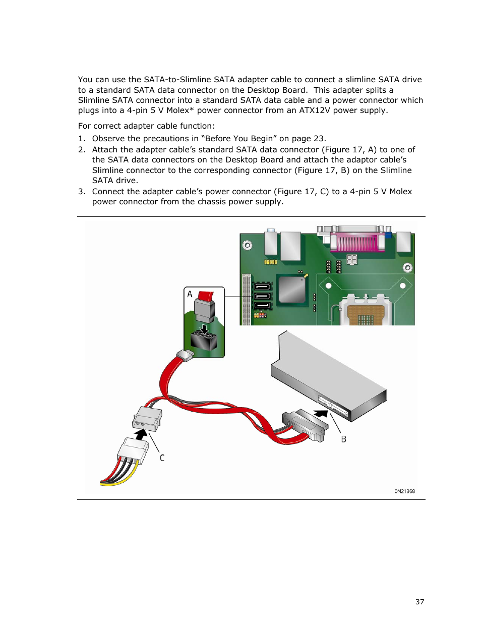 Connecting a slimline sata drive | Intel DG41MJ User Manual | Page 37 / 68