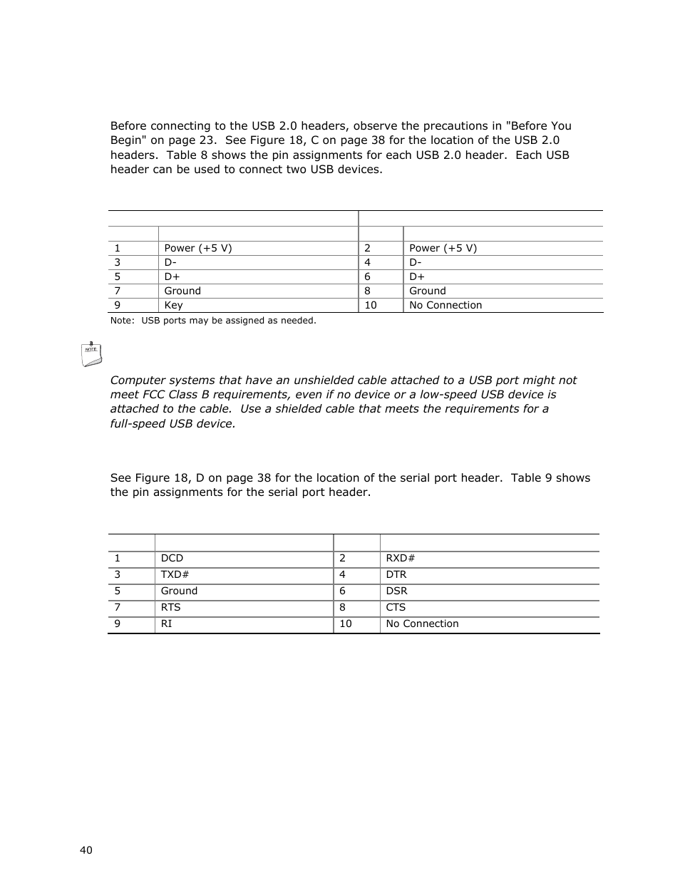 Usb 2.0 headers, Serial port header | Intel DG41MJ User Manual | Page 40 / 68