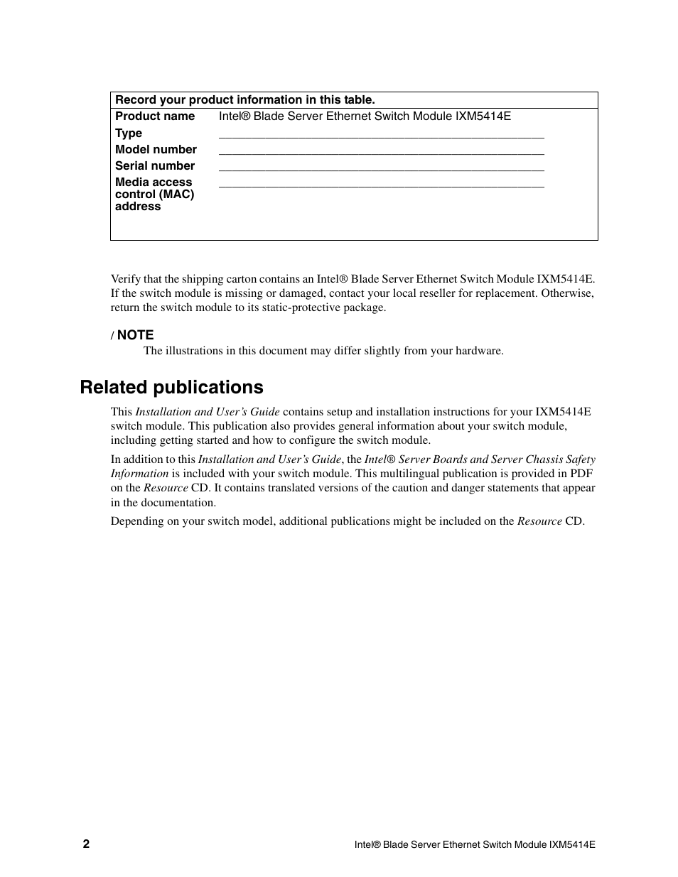 Related publications | Intel IXM5414E User Manual | Page 12 / 294