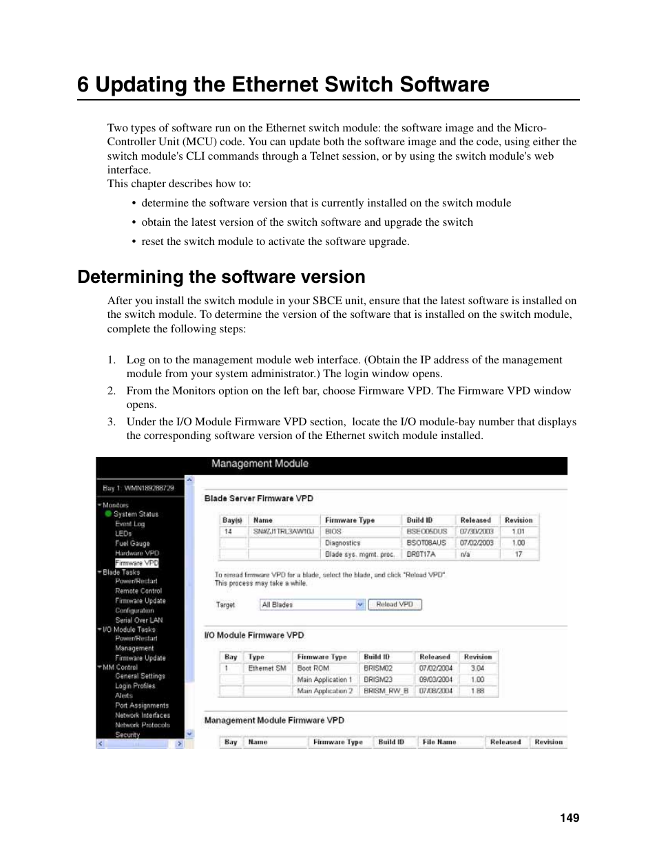 6 updating the ethernet switch software, Determining the software version | Intel IXM5414E User Manual | Page 159 / 294