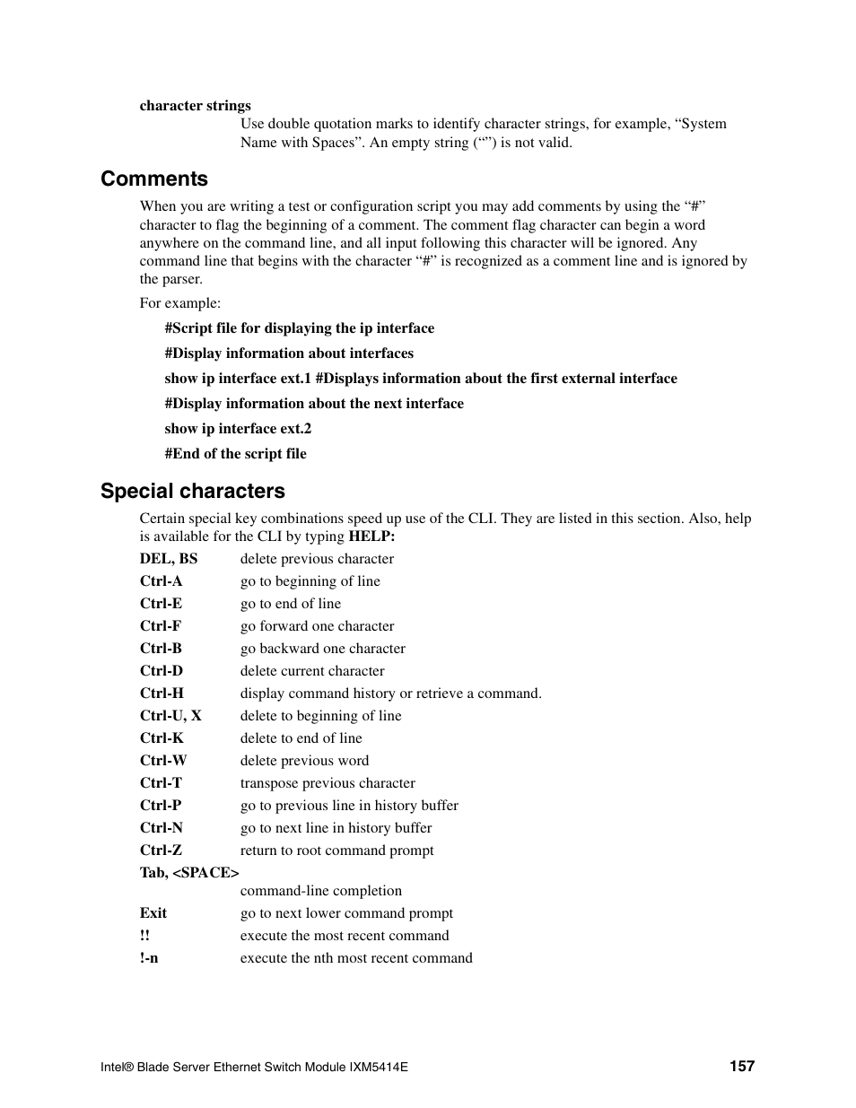 Comments, Special characters | Intel IXM5414E User Manual | Page 167 / 294
