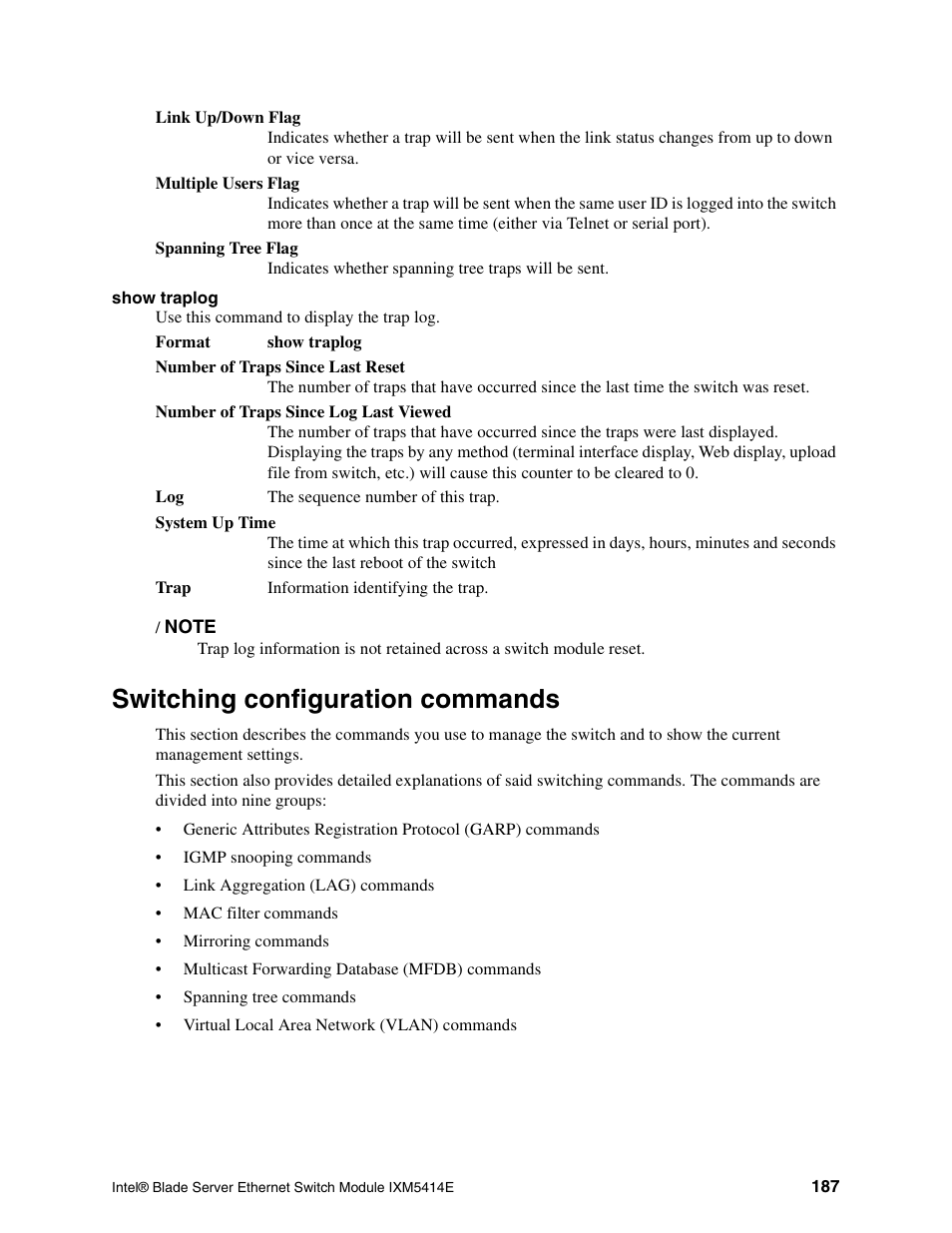 Switching configuration commands | Intel IXM5414E User Manual | Page 197 / 294