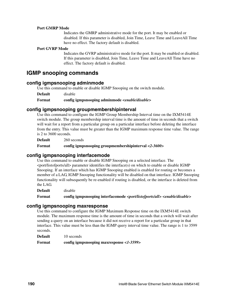 Igmp snooping commands | Intel IXM5414E User Manual | Page 200 / 294