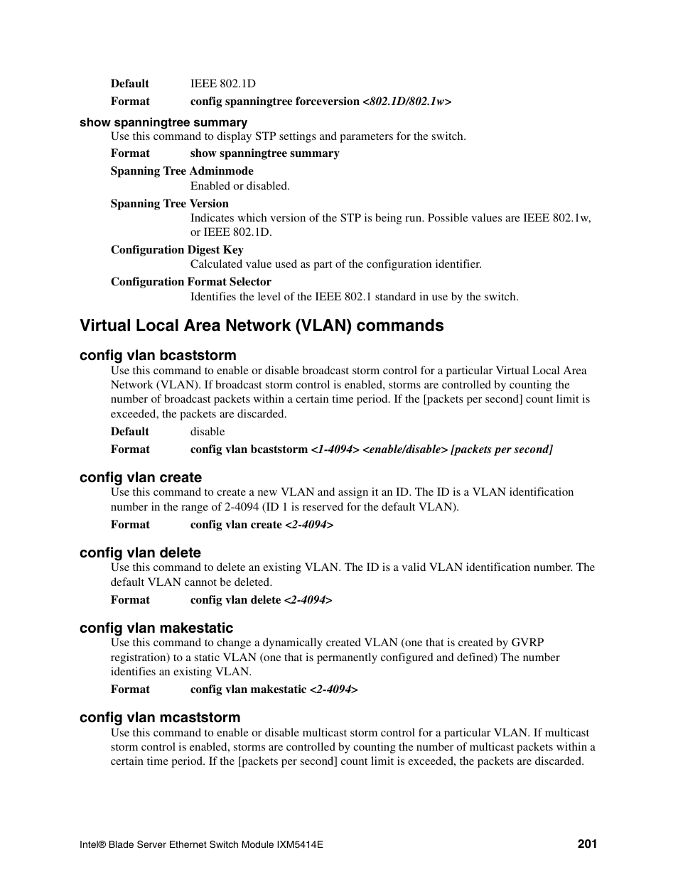 Virtual local area network (vlan) commands | Intel IXM5414E User Manual | Page 211 / 294