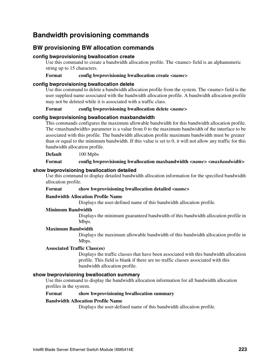 Bandwidth provisioning commands | Intel IXM5414E User Manual | Page 233 / 294