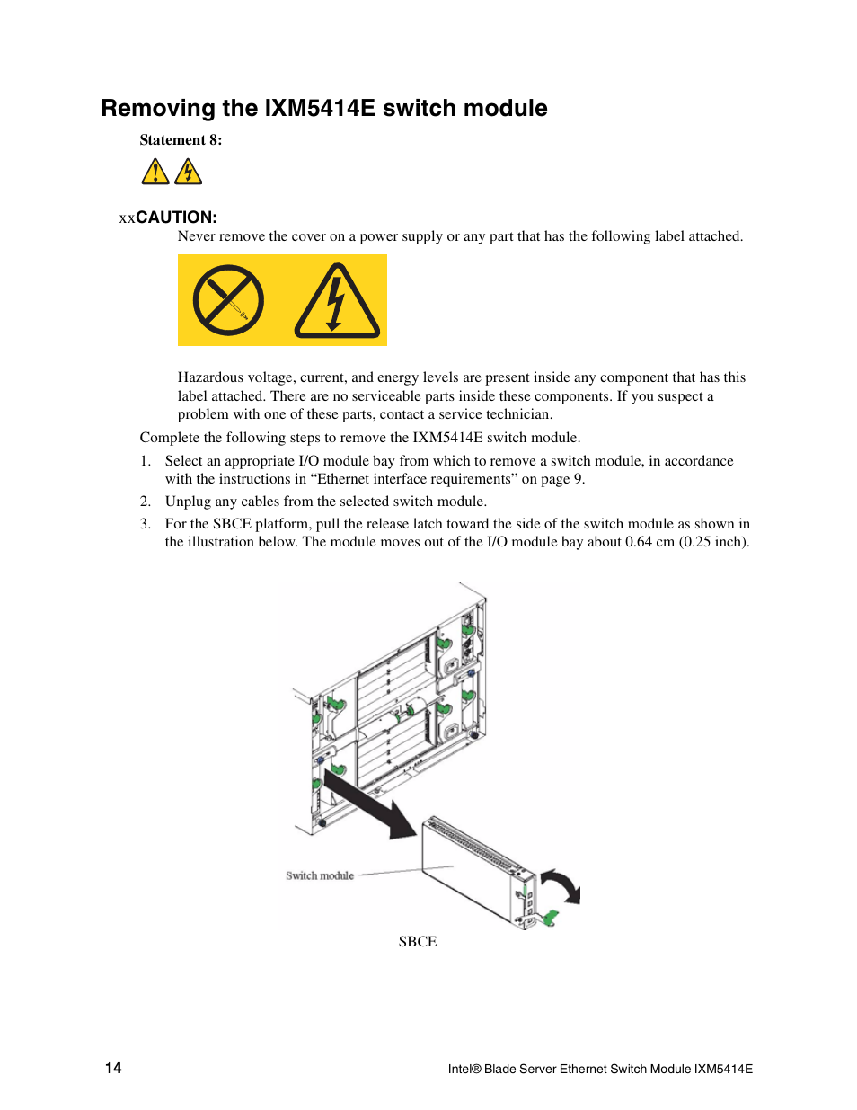 Removing the ixm5414e switch module | Intel IXM5414E User Manual | Page 24 / 294
